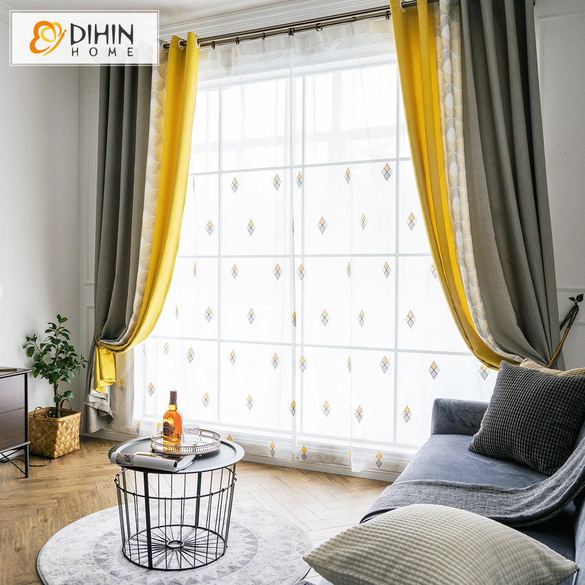 DIHIN HOME Modern Grey and Yellow Fabric Fashion Geometric Curtains,Blackout Grommet Window Curtain for Living Room ,52x63-inch,1 Panel Roman Shades Curtains Window Blinds custom curtains blackout curtains curtains for living room sheer curtains curtain fabric linen curtains kitchen curtains velvet curtains pinch pleat curtains bay window curtains outdoor curtains pleated curtains floral curtains dining room curtains kitchen valances drapes for bedroom patio curtains nursery curtains grommet curtains