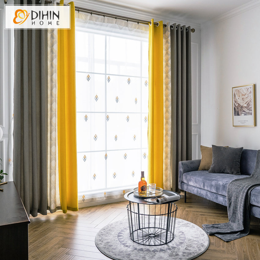 DIHIN HOME Modern Grey and Yellow Fabric Fashion Geometric Curtains,Blackout Grommet Window Curtain for Living Room ,52x63-inch,1 Panel Roman Shades Curtains Window Blinds custom curtains blackout curtains curtains for living room sheer curtains curtain fabric linen curtains kitchen curtains velvet curtains pinch pleat curtains bay window curtains outdoor curtains pleated curtains floral curtains dining room curtains kitchen valances drapes for bedroom patio curtains nursery curtains grommet curtains