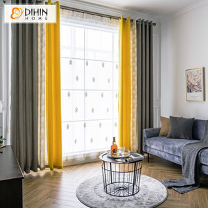DIHIN HOME Modern Grey and Yellow Fabric Fashion Geometric Curtains,Blackout Grommet Window Curtain for Living Room ,52x63-inch,1 Panel Roman Shades Curtains Window Blinds custom curtains blackout curtains curtains for living room sheer curtains curtain fabric linen curtains kitchen curtains velvet curtains pinch pleat curtains bay window curtains outdoor curtains pleated curtains floral curtains dining room curtains kitchen valances drapes for bedroom patio curtains nursery curtains grommet curtains