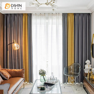 DIHIN HOME Modern Grey and Yellow Houndstooth Stitching Curtain,Blackout Grommet Window Curtain for Living Room ,52x63-inch,1 Panel Roman Shades Window Curtains Curtains Window Blinds Curtains Drapes linen drapery curtains and drapes windows drapes custom curtains blackout curtains curtains for living room window shades sheer curtains curtain fabric window treatments custom drapery