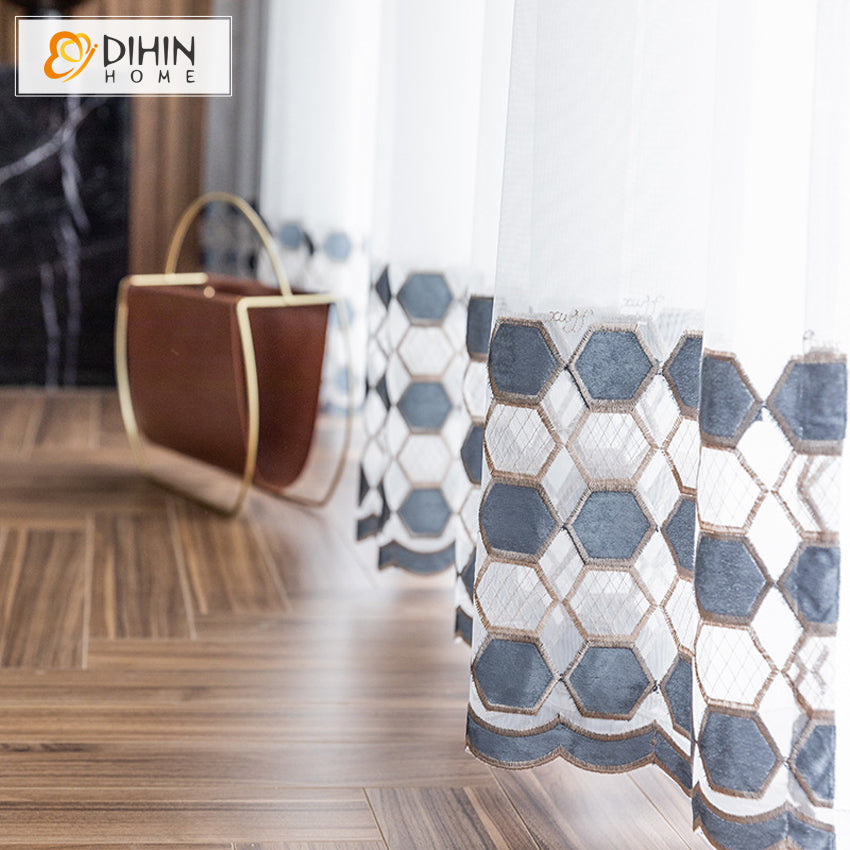 DIHIN HOME Modern Grey Geometric Embroidered,Sheer Curtain,Grommet Window Curtain for Living Room ,52x63-inch,1 Panel Roman Shades Curtains Window Blinds custom curtains blackout curtains curtains for living room sheer curtains curtain fabric linen curtains kitchen curtains velvet curtains pinch pleat curtains bay window curtains outdoor curtains pleated curtains floral curtains dining room curtains kitchen valances drapes for bedroom patio curtains nursery curtains grommet curtains