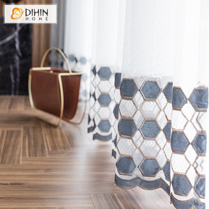 DIHIN HOME Modern Grey Geometric Embroidered,Sheer Curtain,Grommet Window Curtain for Living Room ,52x63-inch,1 Panel Roman Shades Curtains Window Blinds custom curtains blackout curtains curtains for living room sheer curtains curtain fabric linen curtains kitchen curtains velvet curtains pinch pleat curtains bay window curtains outdoor curtains pleated curtains floral curtains dining room curtains kitchen valances drapes for bedroom patio curtains nursery curtains grommet curtains