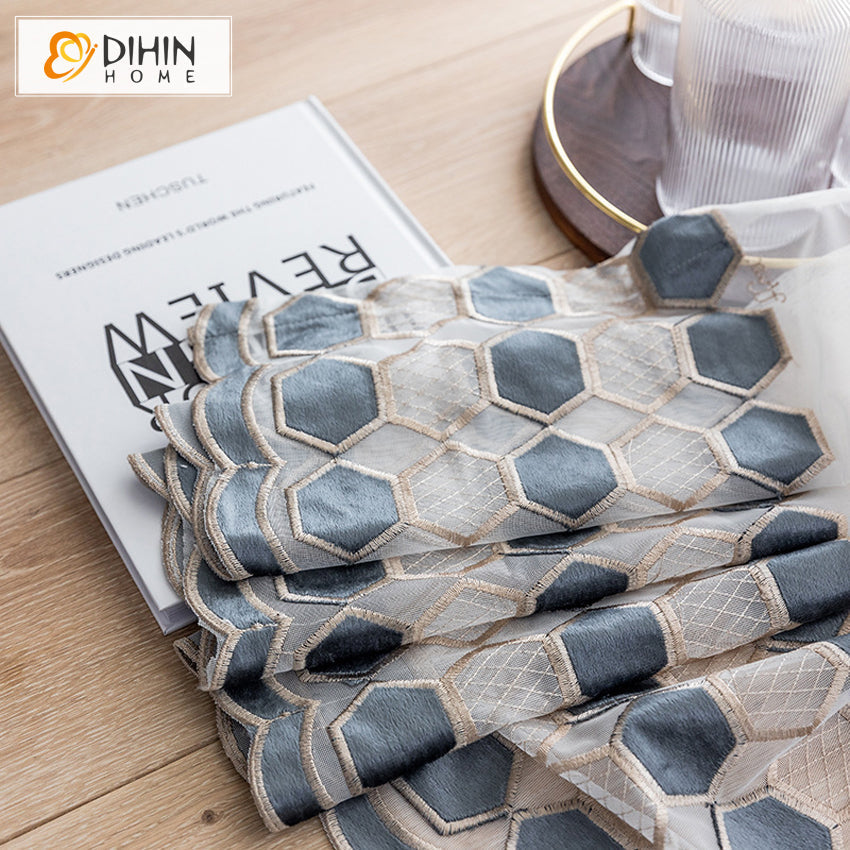 DIHIN HOME Modern Grey Geometric Embroidered,Sheer Curtain,Grommet Window Curtain for Living Room ,52x63-inch,1 Panel Roman Shades Curtains Window Blinds custom curtains blackout curtains curtains for living room sheer curtains curtain fabric linen curtains kitchen curtains velvet curtains pinch pleat curtains bay window curtains outdoor curtains pleated curtains floral curtains dining room curtains kitchen valances drapes for bedroom patio curtains nursery curtains grommet curtains