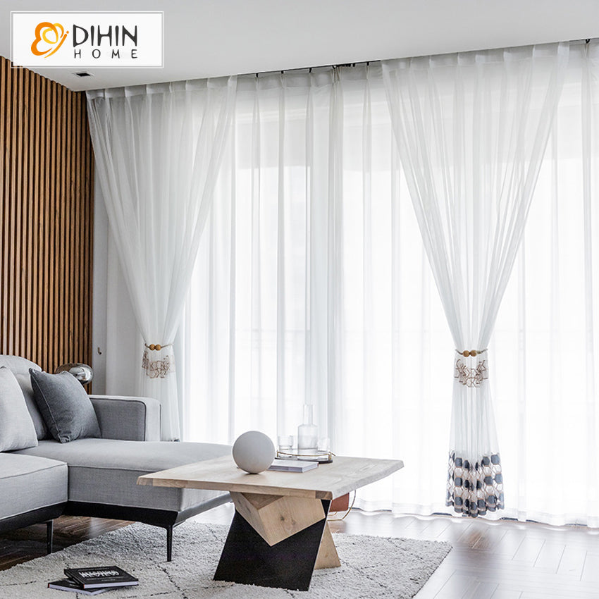 DIHIN HOME Modern Grey Geometric Embroidered,Sheer Curtain,Grommet Window Curtain for Living Room ,52x63-inch,1 Panel Roman Shades Curtains Window Blinds custom curtains blackout curtains curtains for living room sheer curtains curtain fabric linen curtains kitchen curtains velvet curtains pinch pleat curtains bay window curtains outdoor curtains pleated curtains floral curtains dining room curtains kitchen valances drapes for bedroom patio curtains nursery curtains grommet curtains