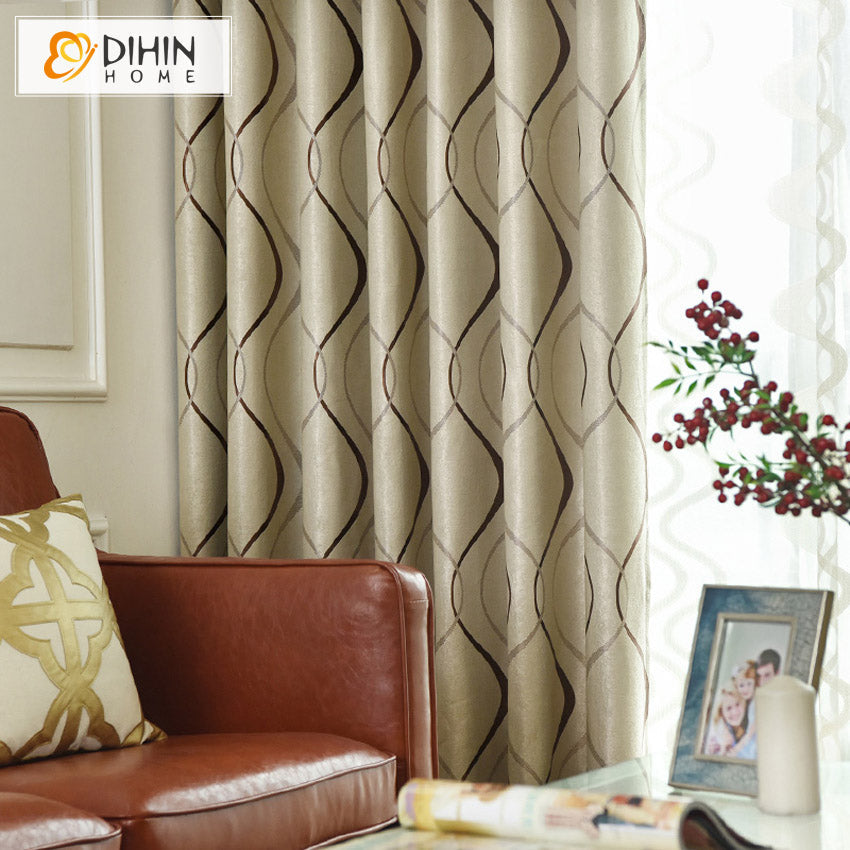 DIHIN HOME Modern Jacquard Waves Striped,Blackout Grommet Window Curtain for Living Room,1 Panel Roman Shades Curtains Window Blinds custom curtains blackout curtains curtains for living room sheer curtains curtain fabric linen curtains kitchen curtains velvet curtains pinch pleat curtains bay window curtains outdoor curtains pleated curtains floral curtains dining room curtains kitchen valances drapes for bedroom patio curtains nursery curtains grommet curtains