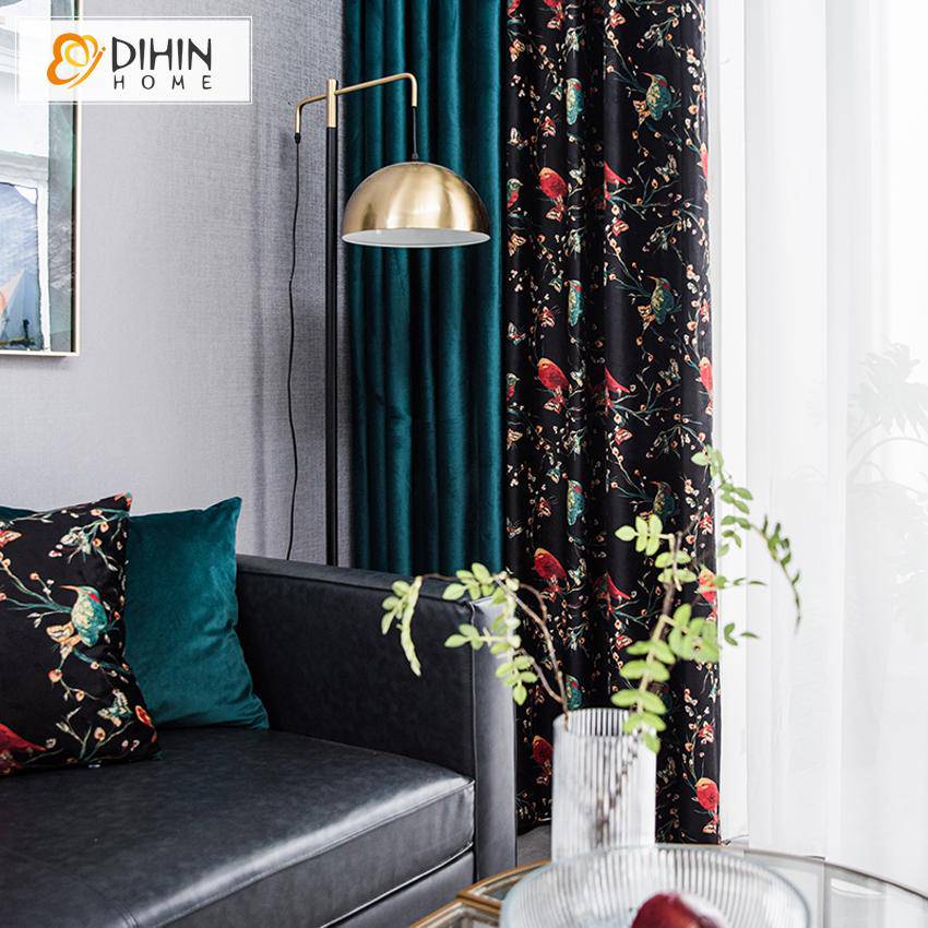 DIHIN HOME Modern Luxury Birds High Quality Printed Curtains,Blackout Grommet Window Curtain for Living Room ,52x63-inch,1 Panel Roman Shades Curtains Window Blinds custom curtains blackout curtains curtains for living room sheer curtains curtain fabric linen curtains kitchen curtains velvet curtains pinch pleat curtains bay window curtains outdoor curtains pleated curtains floral curtains dining room curtains kitchen valances drapes for bedroom patio curtains nursery curtains grommet curtains