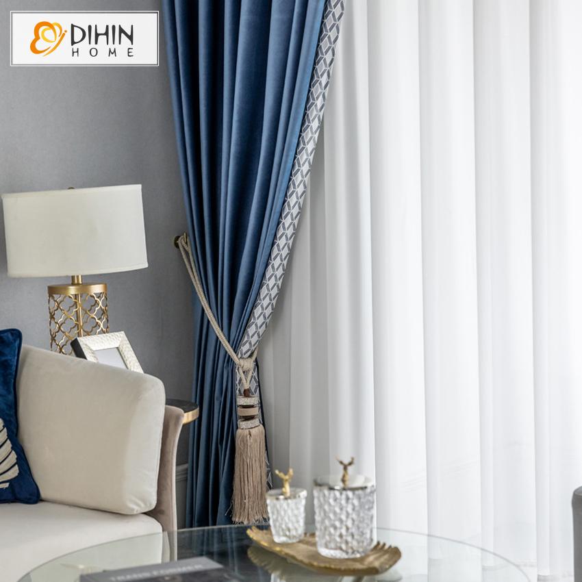 DIHIN HOME Modern Luxury Blue Velvet Geometry Jacquard,Blackout Grommet Window Curtain for Living Room ,52x63-inch,1 Panel Roman Shades Curtains Window Blinds custom curtains blackout curtains curtains for living room sheer curtains curtain fabric linen curtains kitchen curtains velvet curtains pinch pleat curtains bay window curtains outdoor curtains pleated curtains floral curtains dining room curtains kitchen valances drapes for bedroom patio curtains nursery curtains grommet curtains