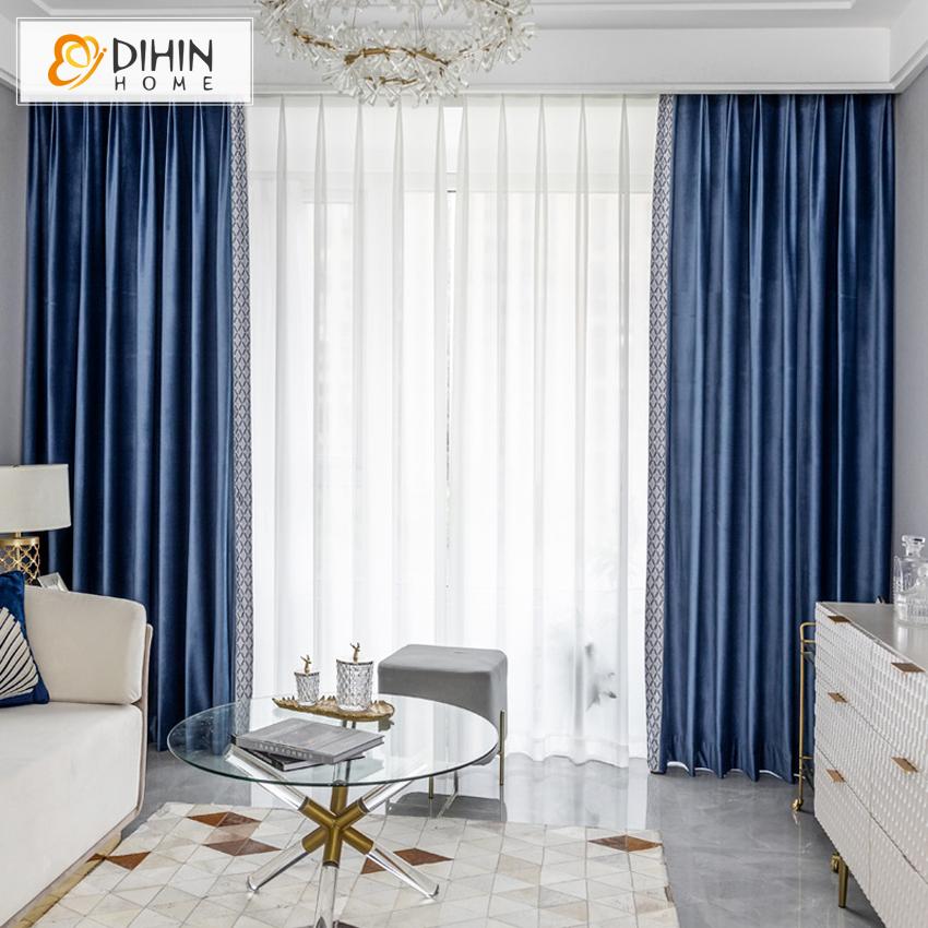 DIHIN HOME Modern Luxury Blue Velvet Geometry Jacquard,Blackout Grommet Window Curtain for Living Room ,52x63-inch,1 Panel Roman Shades Curtains Window Blinds custom curtains blackout curtains curtains for living room sheer curtains curtain fabric linen curtains kitchen curtains velvet curtains pinch pleat curtains bay window curtains outdoor curtains pleated curtains floral curtains dining room curtains kitchen valances drapes for bedroom patio curtains nursery curtains grommet curtains