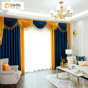 DIHIN HOME Modern Luxury Velvet Blue and Yellow Customized Valance,Blackout Curtains Grommet Window Curtain for Living Room ,52x84-inch,1 Panel Roman Shades Curtains Window Blinds custom curtains blackout curtains curtains for living room sheer curtains curtain fabric linen curtains kitchen curtains velvet curtains pinch pleat curtains bay window curtains outdoor curtains pleated curtains floral curtains dining room curtains kitchen valances drapes for bedroom patio curtains nursery curtains grommet curtain