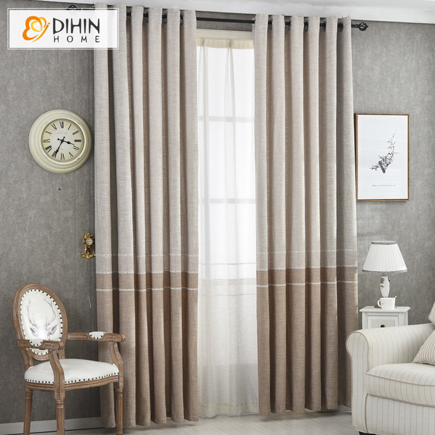 DIHIN HOME Modern Natural Coffee Color Linen Fabric Embroidered,Blackout Grommet Window Curtain for Living Room ,52x63-inch,1 Panel Roman Shades Curtains Window Blinds custom curtains blackout curtains curtains for living room sheer curtains curtain fabric linen curtains kitchen curtains velvet curtains pinch pleat curtains bay window curtains outdoor curtains pleated curtains floral curtains dining room curtains kitchen valances drapes for bedroom patio curtains nursery curtains grommet curtains