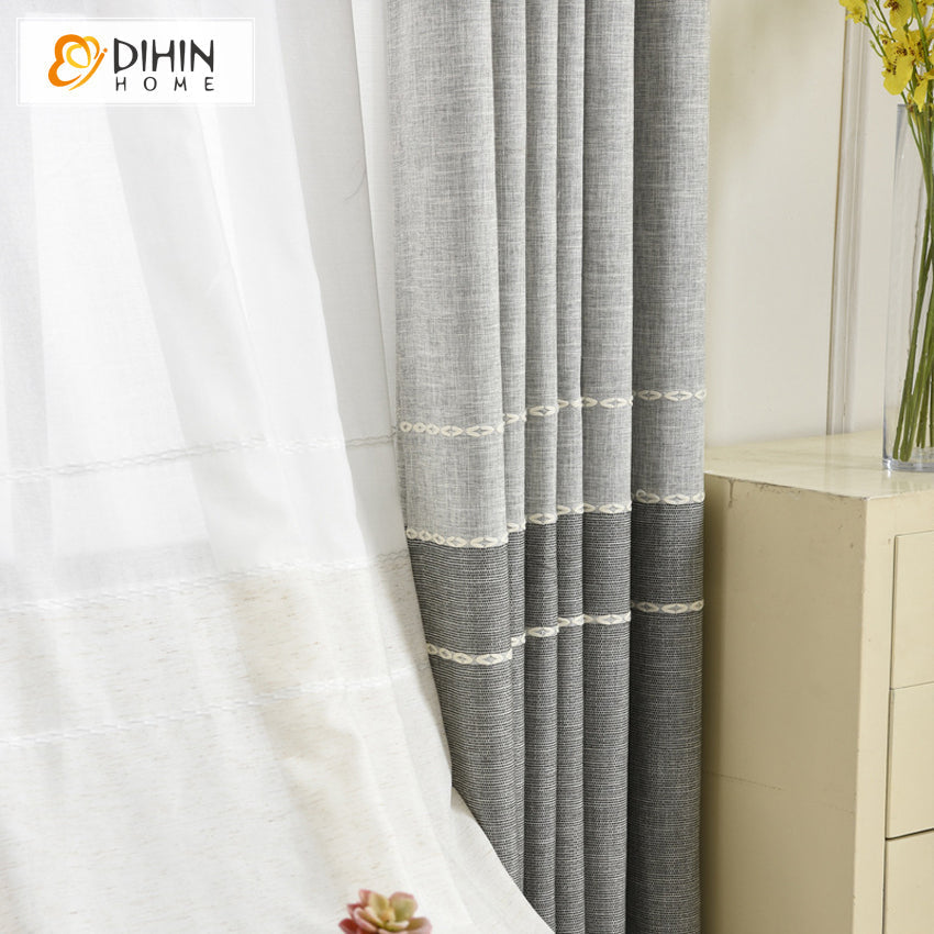 DIHIN HOME Modern Natural Grey Color Linen Fabric Embroidered,Blackout Grommet Window Curtain for Living Room ,52x63-inch,1 Panel Roman Shades Curtains Window Blinds custom curtains blackout curtains curtains for living room sheer curtains curtain fabric linen curtains kitchen curtains velvet curtains pinch pleat curtains bay window curtains outdoor curtains pleated curtains floral curtains dining room curtains kitchen valances drapes for bedroom patio curtains nursery curtains grommet curtains
