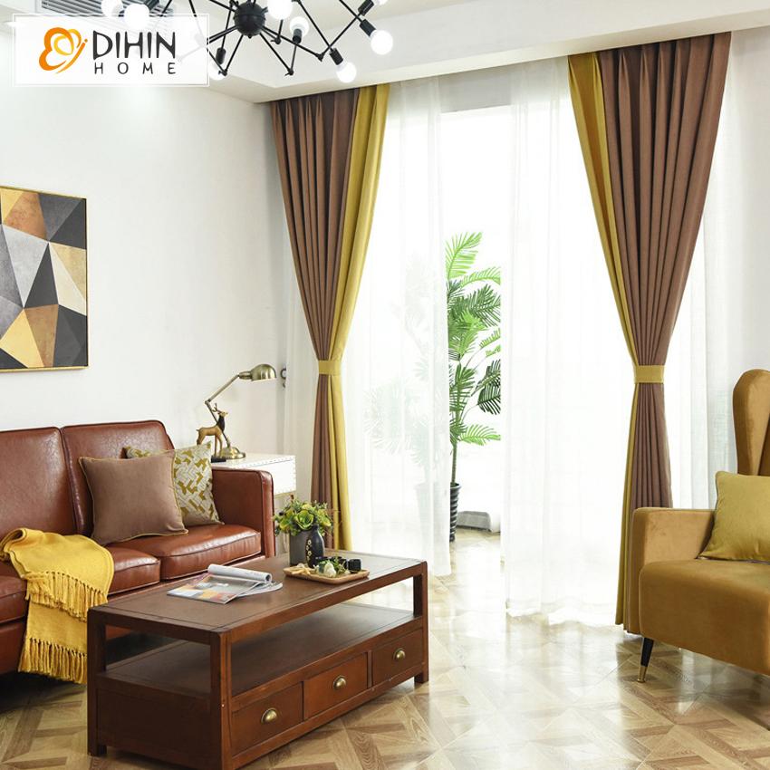 DIHIN HOME Modern Nordic Style Coffee and Yellow Color Customized Curtain,Blackout Curtains Grommet Window Curtain for Living Room ,52x84-inch,1 Panel Roman Shades Curtains Window Blinds custom curtains blackout curtains curtains for living room sheer curtains curtain fabric linen curtains kitchen curtains velvet curtains pinch pleat curtains bay window curtains outdoor curtains pleated curtains floral curtains dining room curtains kitchen valances drapes for bedroom patio curtains nursery curtains grommet 