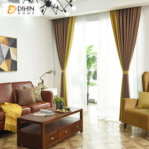 DIHIN HOME Modern Nordic Style Coffee and Yellow Color Customized Curtain,Blackout Curtains Grommet Window Curtain for Living Room ,52x84-inch,1 Panel Roman Shades Curtains Window Blinds custom curtains blackout curtains curtains for living room sheer curtains curtain fabric linen curtains kitchen curtains velvet curtains pinch pleat curtains bay window curtains outdoor curtains pleated curtains floral curtains dining room curtains kitchen valances drapes for bedroom patio curtains nursery curtains grommet 