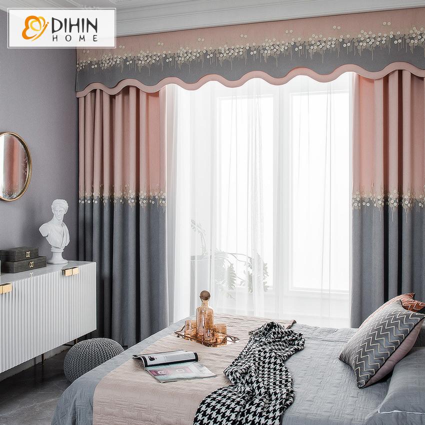 DIHIN HOME Modern Pink and Grey Embroidered Customized Valance,Blackout Curtains Grommet Window Curtain for Living Room ,52x84-inch,1 Panel Roman Shades Curtains Window Blinds custom curtains blackout curtains curtains for living room sheer curtains curtain fabric linen curtains kitchen curtains velvet curtains pinch pleat curtains bay window curtains outdoor curtains pleated curtains floral curtains dining room curtains kitchen valances drapes for bedroom patio curtains nursery curtains grommet curtains