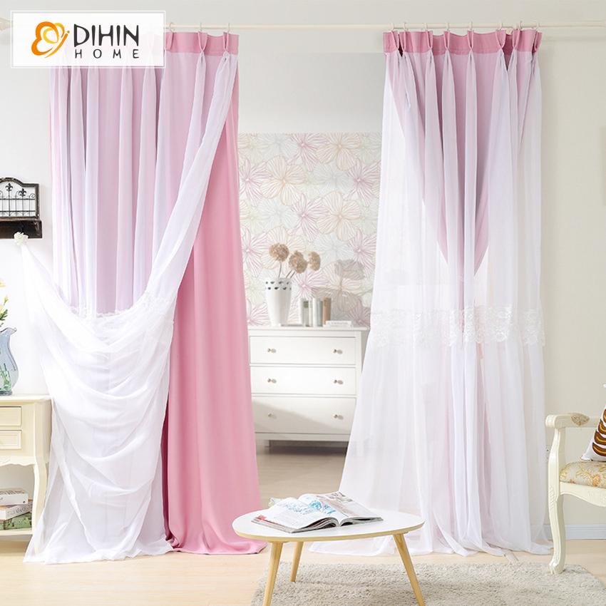DIHIN HOME Modern Pink Color Customized Curtains With White Sheer Curtain Totgether,Blackout Grommet Window Curtain for Living Room ,52x63-inch,1 Panel Roman Shades Window Curtains Curtains Window Blinds Curtains Drapes linen drapery curtains and drapes windows drapes custom curtains blackout curtains curtains for living room window shades sheer curtains curtain fabric window treatments custom drapery