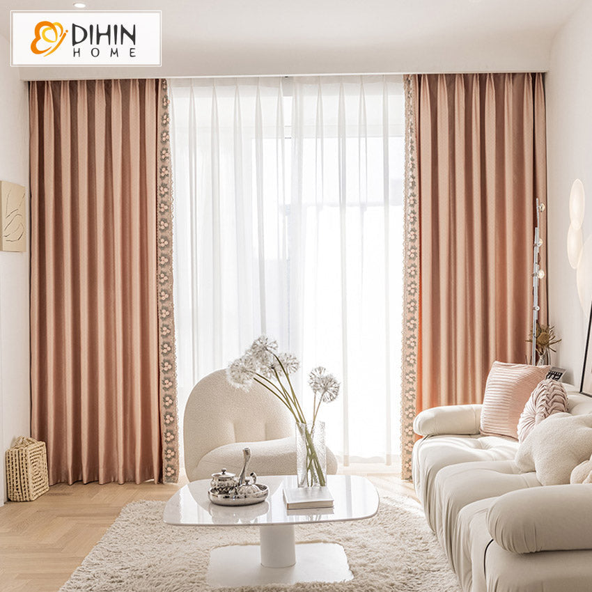 DIHIN HOME Modern Pink Color With Flowers Lace,Blackout Grommet Window Curtain for Living Room ,52x63-inch,1 Panel Roman Shades Curtains Window Blinds custom curtains blackout curtains curtains for living room sheer curtains curtain fabric linen curtains kitchen curtains velvet curtains pinch pleat curtains bay window curtains outdoor curtains pleated curtains floral curtains dining room curtains kitchen valances drapes for bedroom patio curtains nursery curtains grommet curtains