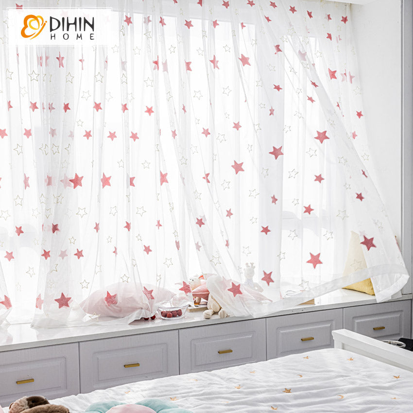 DIHIN HOME Modern Pink Stras Embroidered,Grommet Window Sheer Curtain for Living Room ,52x63-inch,1 Panel Roman Shades Curtains Window Blinds custom curtains blackout curtains curtains for living room sheer curtains curtain fabric linen curtains kitchen curtains velvet curtains pinch pleat curtains bay window curtains outdoor curtains pleated curtains floral curtains dining room curtains kitchen valances drapes for bedroom patio curtains nursery curtains grommet curtains