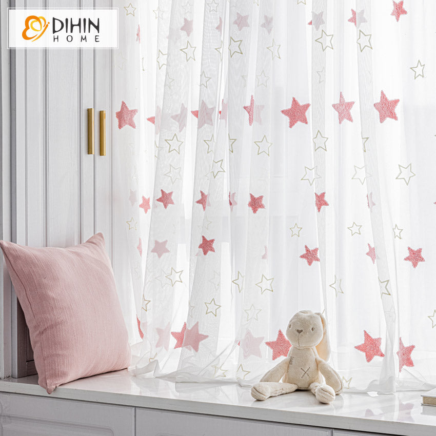 DIHIN HOME Modern Pink Stras Embroidered,Grommet Window Sheer Curtain for Living Room ,52x63-inch,1 Panel Roman Shades Curtains Window Blinds custom curtains blackout curtains curtains for living room sheer curtains curtain fabric linen curtains kitchen curtains velvet curtains pinch pleat curtains bay window curtains outdoor curtains pleated curtains floral curtains dining room curtains kitchen valances drapes for bedroom patio curtains nursery curtains grommet curtains