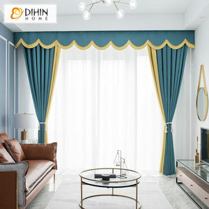 DIHIN HOME Modern Simple Style Blue and Yellow Spliced Curtain With Valance ,Blackout Curtains Grommet Window Curtain for Living Room ,52x84-inch,1 Panel Roman Shades Window Curtains Curtains Window Blinds Curtains Drapes linen drapery curtains and drapes windows drapes custom curtains blackout curtains curtains for living room window shades sheer curtains curtain fabric window treatments custom drapery