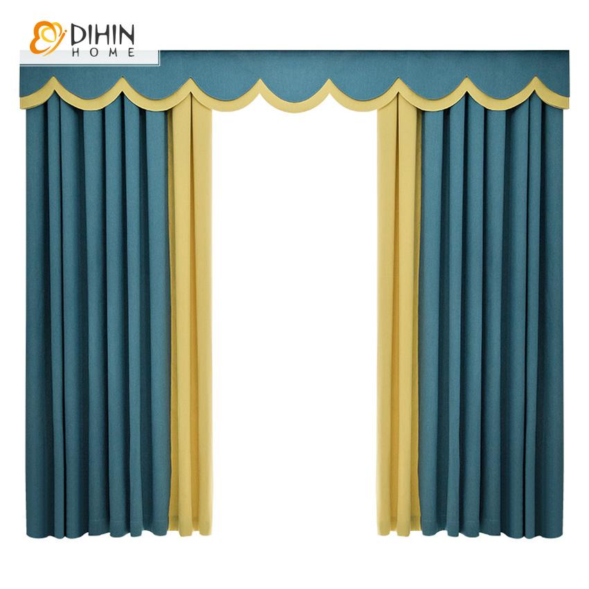 DIHIN HOME Modern Simple Style Blue and Yellow Spliced Curtain With Valance ,Blackout Curtains Grommet Window Curtain for Living Room ,52x84-inch,1 Panel Roman Shades Window Curtains Curtains Window Blinds Curtains Drapes linen drapery curtains and drapes windows drapes custom curtains blackout curtains curtains for living room window shades sheer curtains curtain fabric window treatments custom drapery