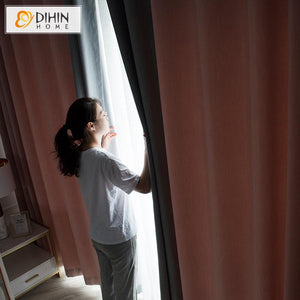 DIHIN HOME Modern Simple Style Pink and Grey Spliced Curtain With Valance ,Blackout Curtains Grommet Window Curtain for Living Room ,52x84-inch,1 Panel Roman Shades Window Curtains Curtains Window Blinds Curtains Drapes linen drapery curtains and drapes windows drapes custom curtains blackout curtains curtains for living room window shades sheer curtains curtain fabric window treatments custom drapery