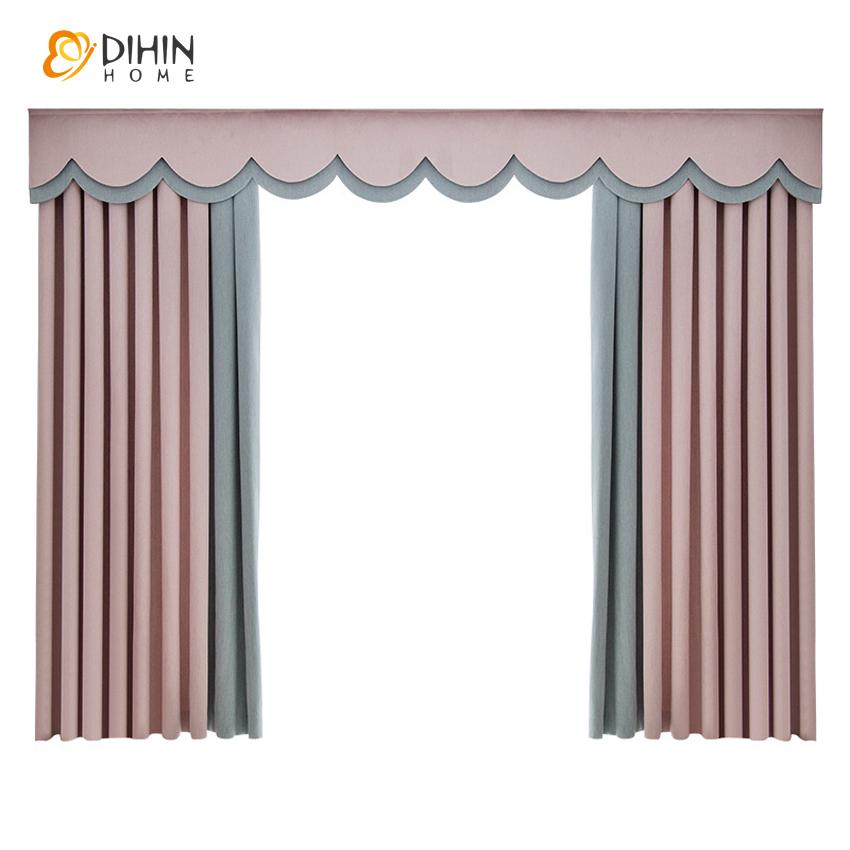 DIHIN HOME Modern Simple Style Pink and Grey Spliced Curtain With Valance ,Blackout Curtains Grommet Window Curtain for Living Room ,52x84-inch,1 Panel Roman Shades Window Curtains Curtains Window Blinds Curtains Drapes linen drapery curtains and drapes windows drapes custom curtains blackout curtains curtains for living room window shades sheer curtains curtain fabric window treatments custom drapery