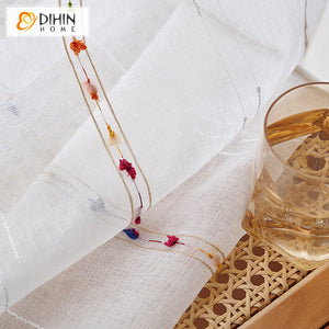 DIHIN HOME Modern Striped Embroidered Sheer Curtain, Grommet Window Curtain for Living Room ,52x63-inch,1 Panelriped Roman Shades Curtains Window Blinds custom curtains blackout curtains curtains for living room sheer curtains curtain fabric linen curtains kitchen curtains velvet curtains pinch pleat curtains bay window curtains outdoor curtains pleated curtains floral curtains dining room curtains kitchen valances drapes for bedroom patio curtains nursery curtains grommet curtains