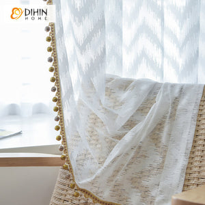DIHIN HOME Modern White Abstract Geometric Sheer Curtain With Lace Balls,Grommet Window Curtain for Living Room ,52x63-inch,1 Panel Roman Shades Curtains Window Blinds custom curtains blackout curtains curtains for living room sheer curtains curtain fabric linen curtains kitchen curtains velvet curtains pinch pleat curtains bay window curtains outdoor curtains pleated curtains floral curtains dining room curtains kitchen valances drapes for bedroom patio curtains nursery curtains grommet curtains