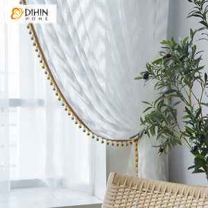 DIHIN HOME Modern White Abstract Geometric Sheer Curtain With Lace Balls,Grommet Window Curtain for Living Room ,52x63-inch,1 Panel Roman Shades Curtains Window Blinds custom curtains blackout curtains curtains for living room sheer curtains curtain fabric linen curtains kitchen curtains velvet curtains pinch pleat curtains bay window curtains outdoor curtains pleated curtains floral curtains dining room curtains kitchen valances drapes for bedroom patio curtains nursery curtains grommet curtains