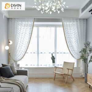 DIHIN HOME Modern White Abstract Geometric Sheer Curtain With Lace Balls,Grommet Window Curtain for Living Room ,52x63-inch,1 Panel Roman Shades Curtains Window Blinds custom curtains blackout curtains curtains for living room sheer curtains curtain fabric linen curtains kitchen curtains velvet curtains pinch pleat curtains bay window curtains outdoor curtains pleated curtains floral curtains dining room curtains kitchen valances drapes for bedroom patio curtains nursery curtains grommet curtains