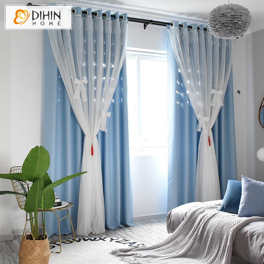 DIHIN HOME Modern White Bow Tie High Quality Blue Curtain With White Lace,Blackout Curtains Grommet Window Curtain for Living Room ,52x84-inch,1 Panel Roman Shades Curtains Window Blinds custom curtains blackout curtains curtains for living room sheer curtains curtain fabric linen curtains kitchen curtains velvet curtains pinch pleat curtains bay window curtains outdoor curtains pleated curtains floral curtains dining room curtains kitchen valances drapes for bedroom patio curtains nursery curtains grommet 