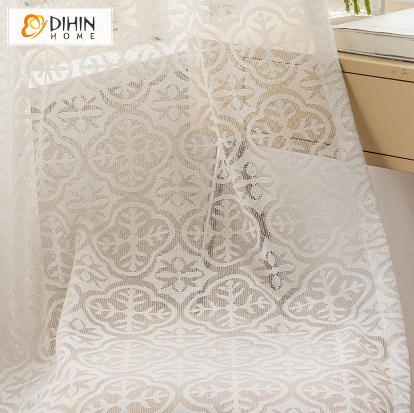 DIHIN HOME Modern White Color Geometric Sheer Curtain, Grommet Window Curtain for Living Room ,52x63-inch,1 Panel Roman Shades Curtains Window Blinds custom curtains blackout curtains curtains for living room sheer curtains curtain fabric linen curtains kitchen curtains velvet curtains pinch pleat curtains bay window curtains outdoor curtains pleated curtains floral curtains dining room curtains kitchen valances drapes for bedroom patio curtains nursery curtains grommet curtains