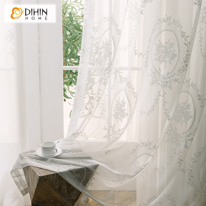 DIHIN HOME Modern White Color Jacquard Sheer Curtains,Grommet Window Curtain for Living Room,52x63-inch,1 Panel Roman Shades Curtains Window Blinds custom curtains blackout curtains curtains for living room sheer curtains curtain fabric linen curtains kitchen curtains velvet curtains pinch pleat curtains bay window curtains outdoor curtains pleated curtains floral curtains dining room curtains kitchen valances drapes for bedroom patio curtains nursery curtains grommet curtains