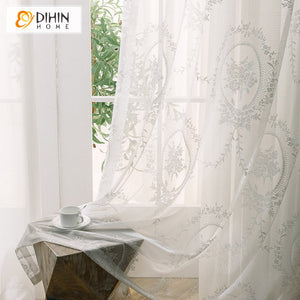 DIHIN HOME Modern White Color Jacquard Sheer Curtains,Grommet Window Curtain for Living Room,52x63-inch,1 Panel Roman Shades Curtains Window Blinds custom curtains blackout curtains curtains for living room sheer curtains curtain fabric linen curtains kitchen curtains velvet curtains pinch pleat curtains bay window curtains outdoor curtains pleated curtains floral curtains dining room curtains kitchen valances drapes for bedroom patio curtains nursery curtains grommet curtains