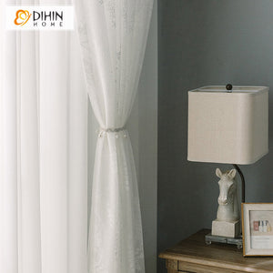 DIHIN HOME Modern White Color Jacquard Sheer Curtains,Grommet Window Curtain for Living Room,52x63-inch,1 Panel Roman Shades Curtains Window Blinds custom curtains blackout curtains curtains for living room sheer curtains curtain fabric linen curtains kitchen curtains velvet curtains pinch pleat curtains bay window curtains outdoor curtains pleated curtains floral curtains dining room curtains kitchen valances drapes for bedroom patio curtains nursery curtains grommet curtains