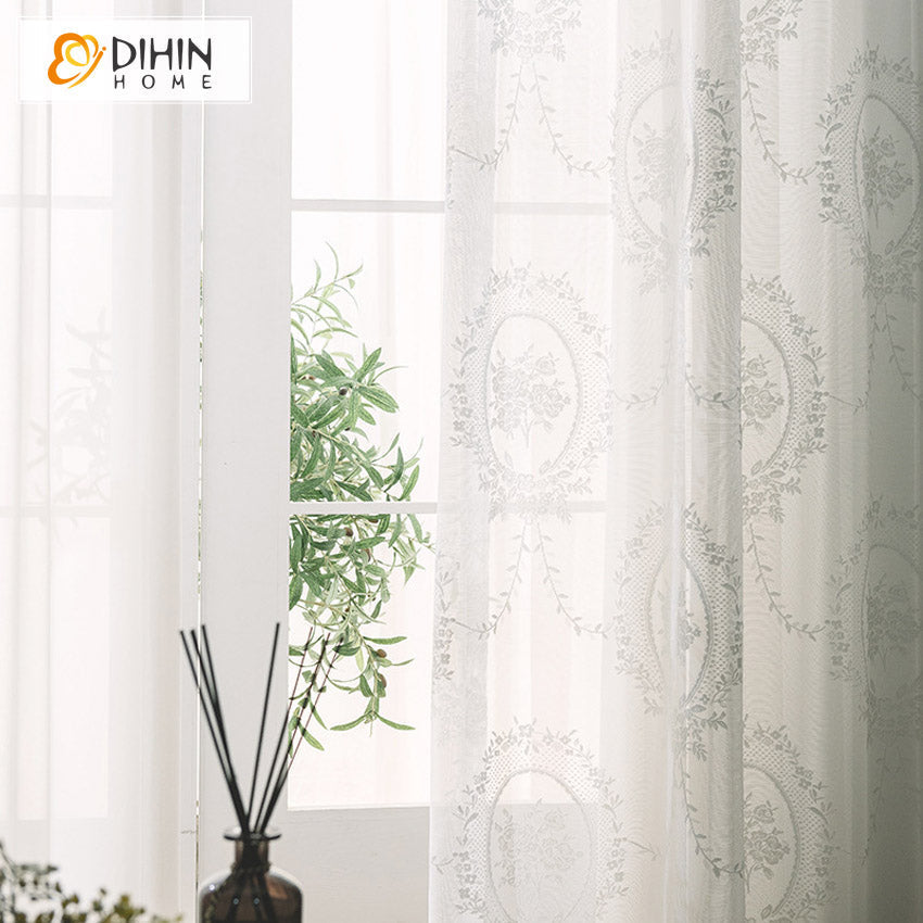DIHIN HOME Modern White Color Jacquard Sheer Curtains,Grommet Window Curtain for Living Room,52x63-inch,1 Panel Roman Shades Curtains Window Blinds custom curtains blackout curtains curtains for living room sheer curtains curtain fabric linen curtains kitchen curtains velvet curtains pinch pleat curtains bay window curtains outdoor curtains pleated curtains floral curtains dining room curtains kitchen valances drapes for bedroom patio curtains nursery curtains grommet curtains