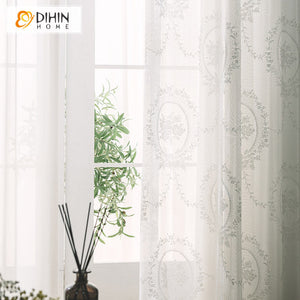 DIHIN HOME Modern White Color Jacquard Sheer Curtains,Grommet Window Curtain for Living Room,52x63-inch,1 Panel Roman Shades Curtains Window Blinds custom curtains blackout curtains curtains for living room sheer curtains curtain fabric linen curtains kitchen curtains velvet curtains pinch pleat curtains bay window curtains outdoor curtains pleated curtains floral curtains dining room curtains kitchen valances drapes for bedroom patio curtains nursery curtains grommet curtains