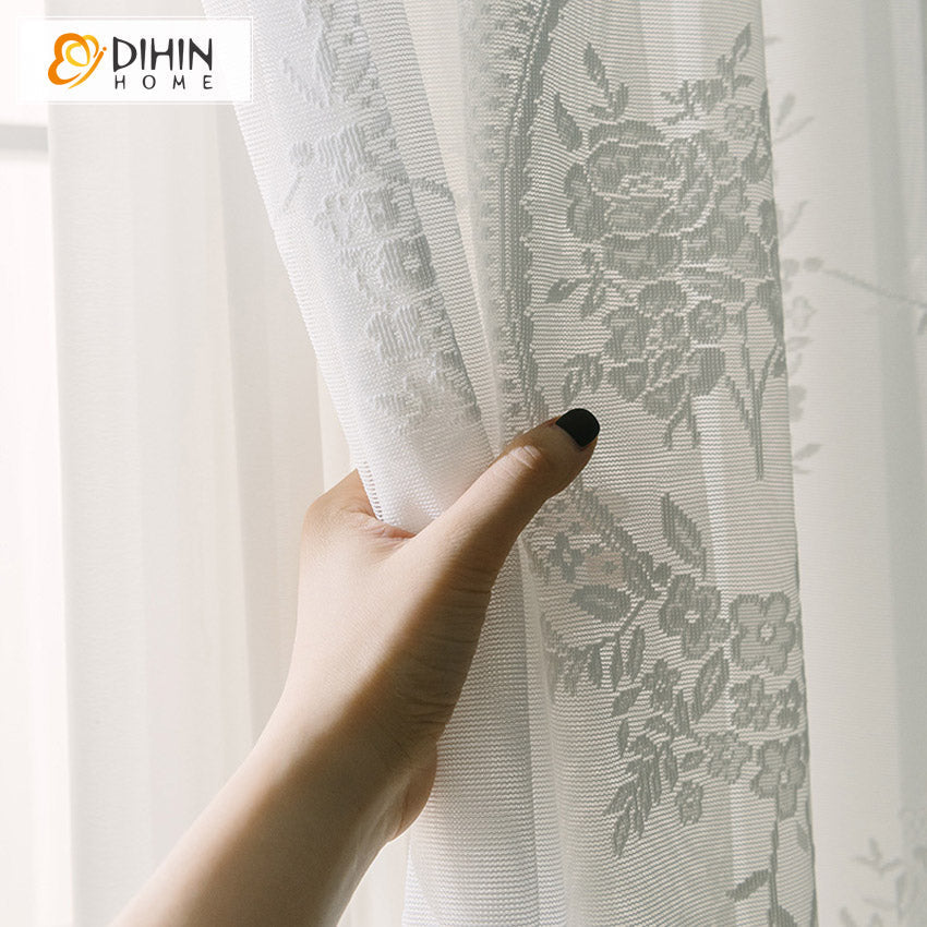 DIHIN HOME Modern White Color Jacquard Sheer Curtains,Grommet Window Curtain for Living Room,52x63-inch,1 Panel Roman Shades Curtains Window Blinds custom curtains blackout curtains curtains for living room sheer curtains curtain fabric linen curtains kitchen curtains velvet curtains pinch pleat curtains bay window curtains outdoor curtains pleated curtains floral curtains dining room curtains kitchen valances drapes for bedroom patio curtains nursery curtains grommet curtains