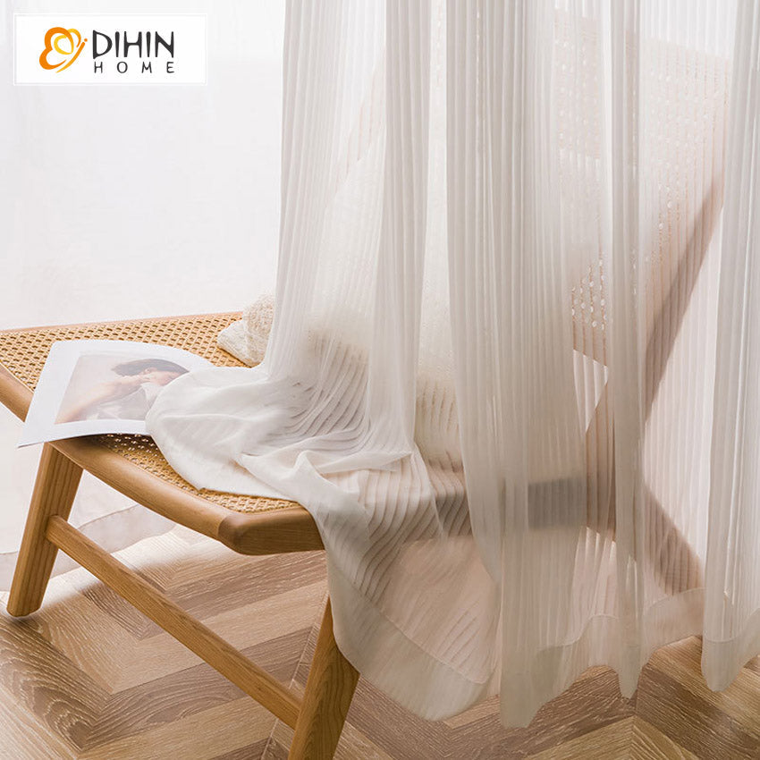 DIHIN HOME Modern White Color Striped,Sheer Curtain, Grommet Window Curtain for Living Room ,52x63-inch,1 Panel Roman Shades Curtains Window Blinds custom curtains blackout curtains curtains for living room sheer curtains curtain fabric linen curtains kitchen curtains velvet curtains pinch pleat curtains bay window curtains outdoor curtains pleated curtains floral curtains dining room curtains kitchen valances drapes for bedroom patio curtains nursery curtains grommet curtains