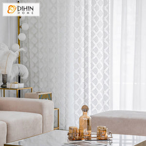 DIHIN HOME Modern White Diamond Shape Emboridered Sheer Curtain, Grommet Window Curtain for Living Room ,52x63-inch,1 Panelriped Roman Shades Window Curtains Curtains Window Blinds Curtains Drapes linen drapery curtains and drapes windows drapes custom curtains blackout curtains curtains for living room window shades sheer curtains curtain fabric window treatments custom drapery