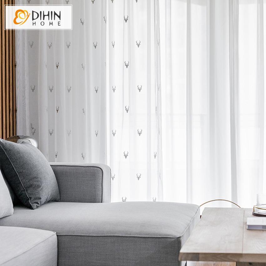 DIHIN HOME Modern White Embroidered Deer Head ,Sheer Curtain, Grommet Window Curtain for Living Room ,52x63-inch,1 Panel Roman Shades Curtains Window Blinds custom curtains blackout curtains curtains for living room sheer curtains curtain fabric linen curtains kitchen curtains velvet curtains pinch pleat curtains bay window curtains outdoor curtains pleated curtains floral curtains dining room curtains kitchen valances drapes for bedroom patio curtains nursery curtains grommet curtains