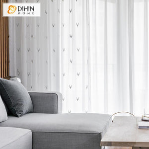 DIHIN HOME Modern White Embroidered Deer Head ,Sheer Curtain, Grommet Window Curtain for Living Room ,52x63-inch,1 Panel Roman Shades Curtains Window Blinds custom curtains blackout curtains curtains for living room sheer curtains curtain fabric linen curtains kitchen curtains velvet curtains pinch pleat curtains bay window curtains outdoor curtains pleated curtains floral curtains dining room curtains kitchen valances drapes for bedroom patio curtains nursery curtains grommet curtains