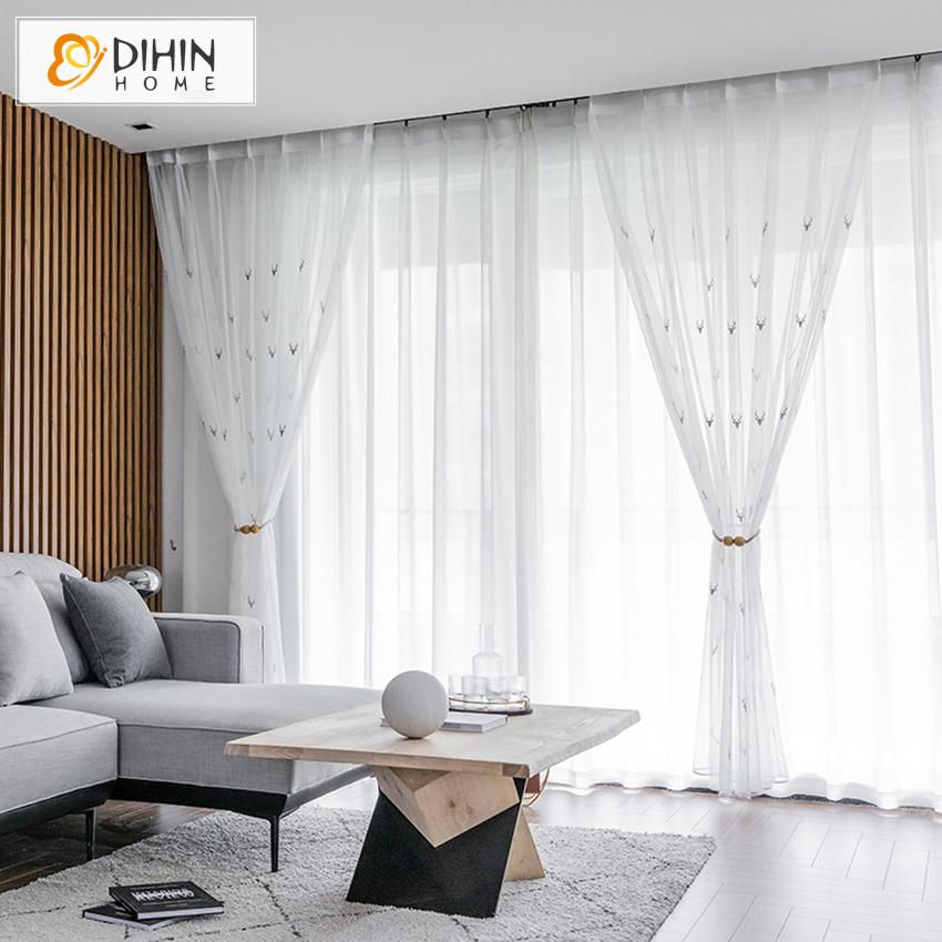DIHIN HOME Modern White Embroidered Deer Head ,Sheer Curtain, Grommet Window Curtain for Living Room ,52x63-inch,1 Panel Roman Shades Curtains Window Blinds custom curtains blackout curtains curtains for living room sheer curtains curtain fabric linen curtains kitchen curtains velvet curtains pinch pleat curtains bay window curtains outdoor curtains pleated curtains floral curtains dining room curtains kitchen valances drapes for bedroom patio curtains nursery curtains grommet curtains