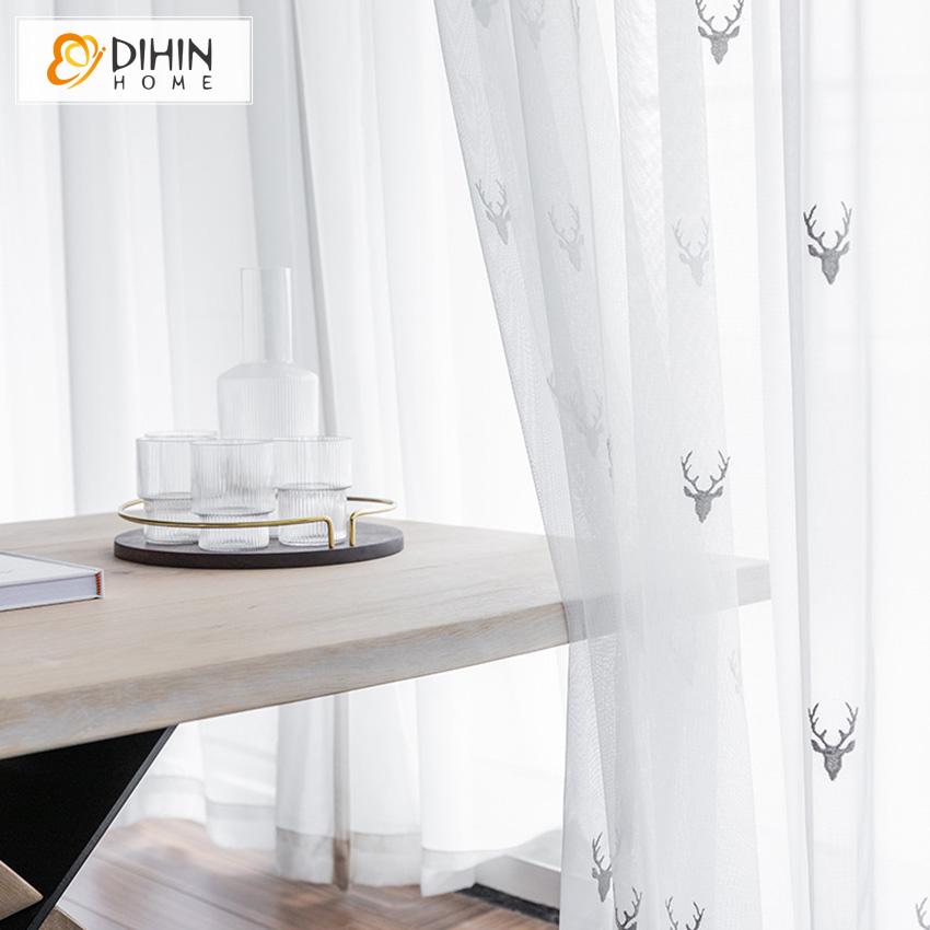 DIHIN HOME Modern White Embroidered Deer Head ,Sheer Curtain, Grommet Window Curtain for Living Room ,52x63-inch,1 Panel Roman Shades Curtains Window Blinds custom curtains blackout curtains curtains for living room sheer curtains curtain fabric linen curtains kitchen curtains velvet curtains pinch pleat curtains bay window curtains outdoor curtains pleated curtains floral curtains dining room curtains kitchen valances drapes for bedroom patio curtains nursery curtains grommet curtains