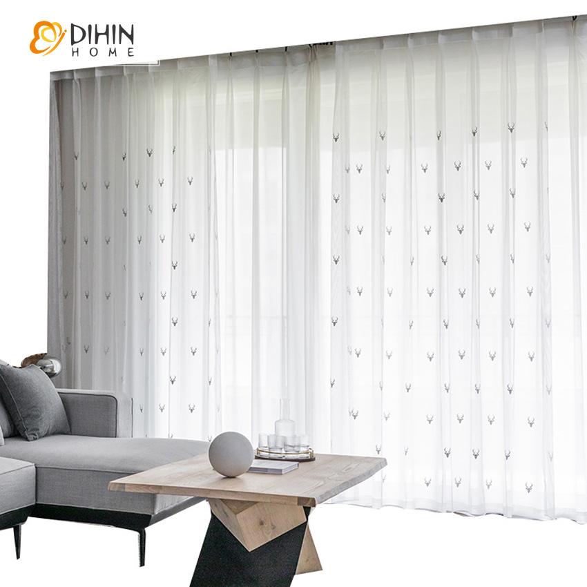 DIHIN HOME Modern White Embroidered Deer Head ,Sheer Curtain, Grommet Window Curtain for Living Room ,52x63-inch,1 Panel Roman Shades Curtains Window Blinds custom curtains blackout curtains curtains for living room sheer curtains curtain fabric linen curtains kitchen curtains velvet curtains pinch pleat curtains bay window curtains outdoor curtains pleated curtains floral curtains dining room curtains kitchen valances drapes for bedroom patio curtains nursery curtains grommet curtains