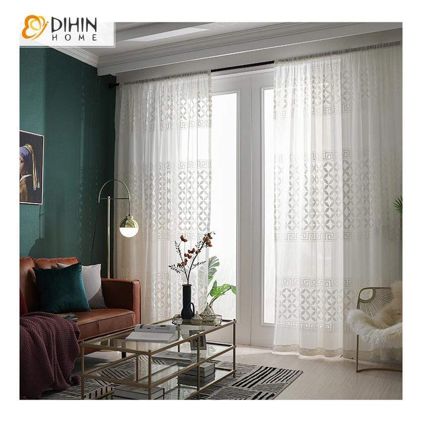 DIHIN HOME Modern White Geometric Day Curtains ,Sheer Curtain, Grommet Window Curtain for Living Room ,52x63-inch,1 Panel Roman Shades Curtains Window Blinds custom curtains blackout curtains curtains for living room sheer curtains curtain fabric linen curtains kitchen curtains velvet curtains pinch pleat curtains bay window curtains outdoor curtains pleated curtains floral curtains dining room curtains kitchen valances drapes for bedroom patio curtains nursery curtains grommet curtains