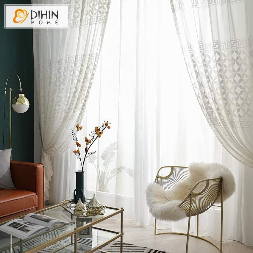 DIHIN HOME Modern White Geometric Day Curtains ,Sheer Curtain, Grommet Window Curtain for Living Room ,52x63-inch,1 Panel Roman Shades Curtains Window Blinds custom curtains blackout curtains curtains for living room sheer curtains curtain fabric linen curtains kitchen curtains velvet curtains pinch pleat curtains bay window curtains outdoor curtains pleated curtains floral curtains dining room curtains kitchen valances drapes for bedroom patio curtains nursery curtains grommet curtains