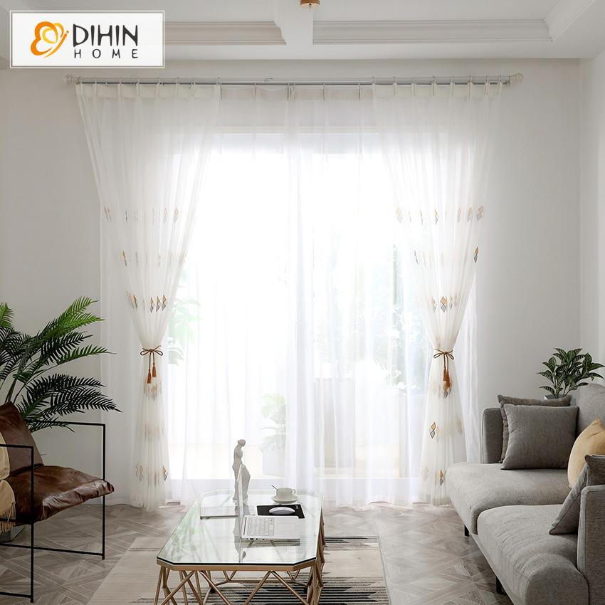 DIHIN HOME Modern White Geometric Embroidered,Sheer Curtain, Grommet Window Curtain for Living Room ,52x63-inch,1 Panel Roman Shades Curtains Window Blinds custom curtains blackout curtains curtains for living room sheer curtains curtain fabric linen curtains kitchen curtains velvet curtains pinch pleat curtains bay window curtains outdoor curtains pleated curtains floral curtains dining room curtains kitchen valances drapes for bedroom patio curtains nursery curtains grommet curtains