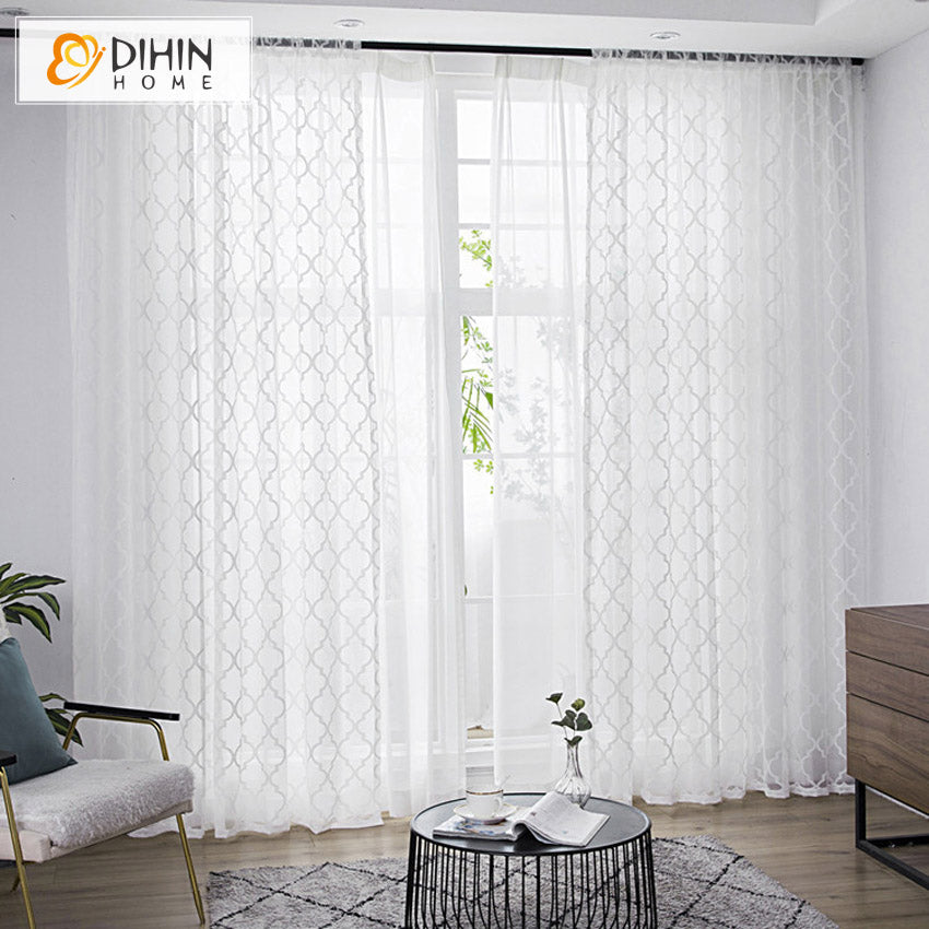 DIHIN HOME Modern White Geometric Sheer Curtain, Grommet Window Curtain for Living Room ,52x63-inch,1 Panel Roman Shades Curtains Window Blinds custom curtains blackout curtains curtains for living room sheer curtains curtain fabric linen curtains kitchen curtains velvet curtains pinch pleat curtains bay window curtains outdoor curtains pleated curtains floral curtains dining room curtains kitchen valances drapes for bedroom patio curtains nursery curtains grommet curtains