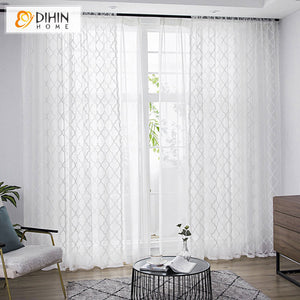 DIHIN HOME Modern White Geometric Sheer Curtain, Grommet Window Curtain for Living Room ,52x63-inch,1 Panel Roman Shades Curtains Window Blinds custom curtains blackout curtains curtains for living room sheer curtains curtain fabric linen curtains kitchen curtains velvet curtains pinch pleat curtains bay window curtains outdoor curtains pleated curtains floral curtains dining room curtains kitchen valances drapes for bedroom patio curtains nursery curtains grommet curtains